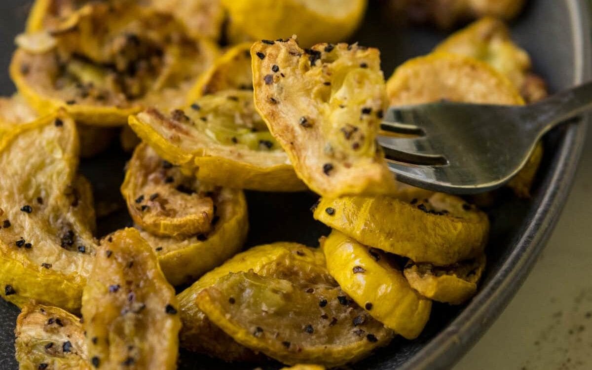 fork with air fried yellow squash