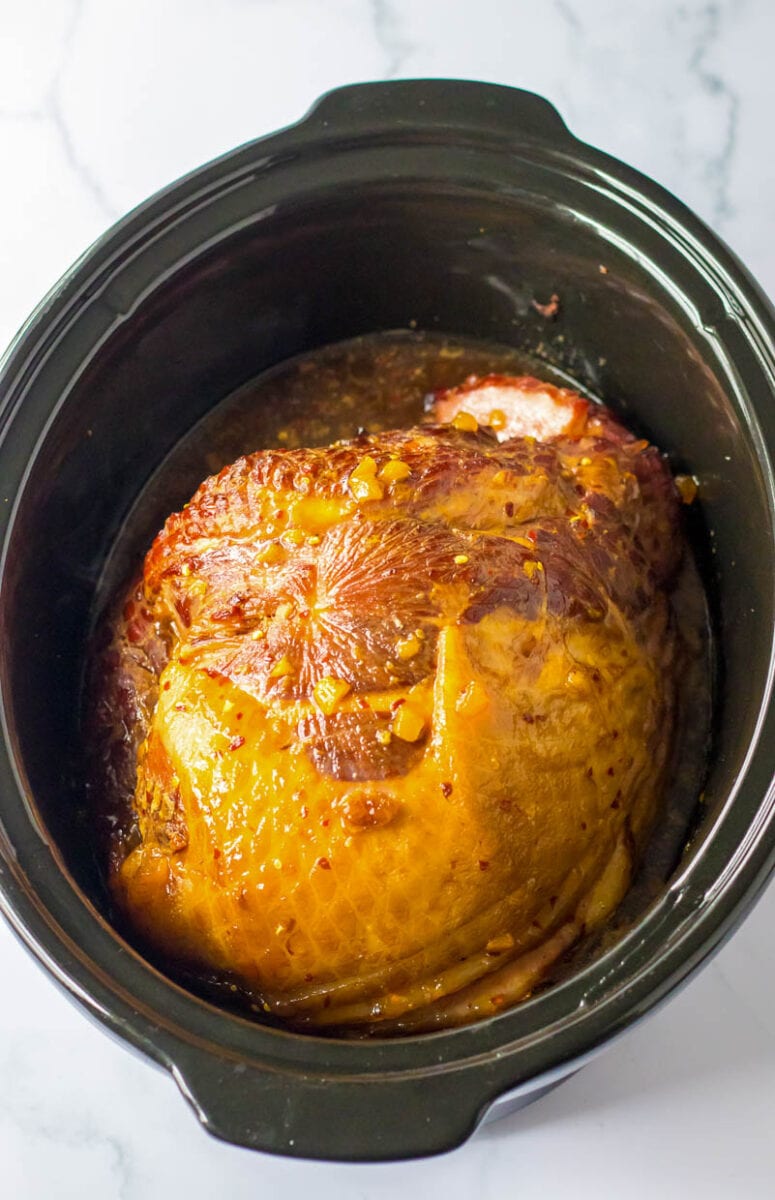 glazed ham after slow cooking.