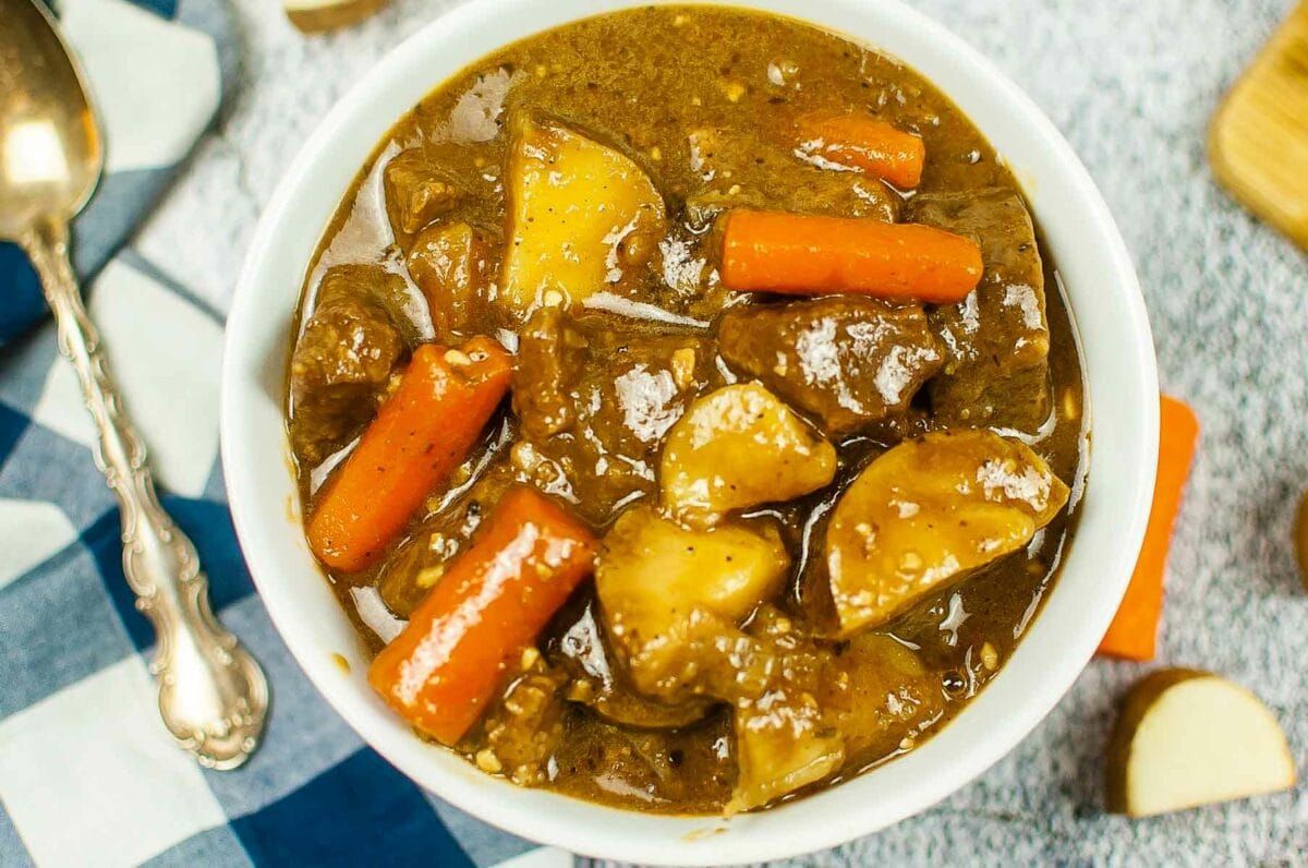 Guinness beef stew ready for eating.