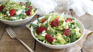Honey Roasted Strawberry Feta Salad. Photo credit: Running to the Kitchen.