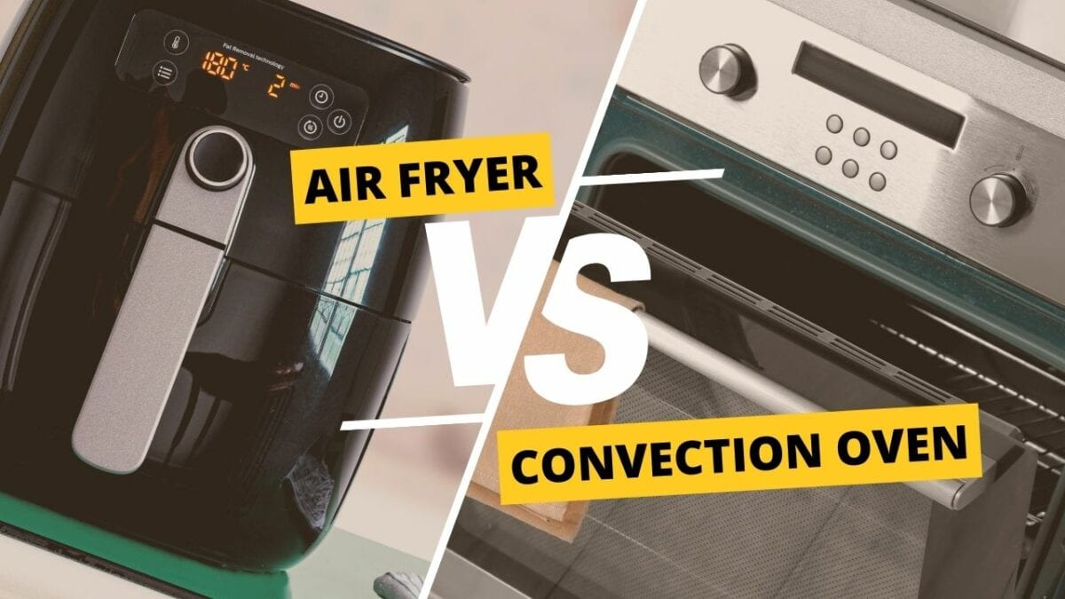 photo of an air fryer and a convection oven side by side for comparison.