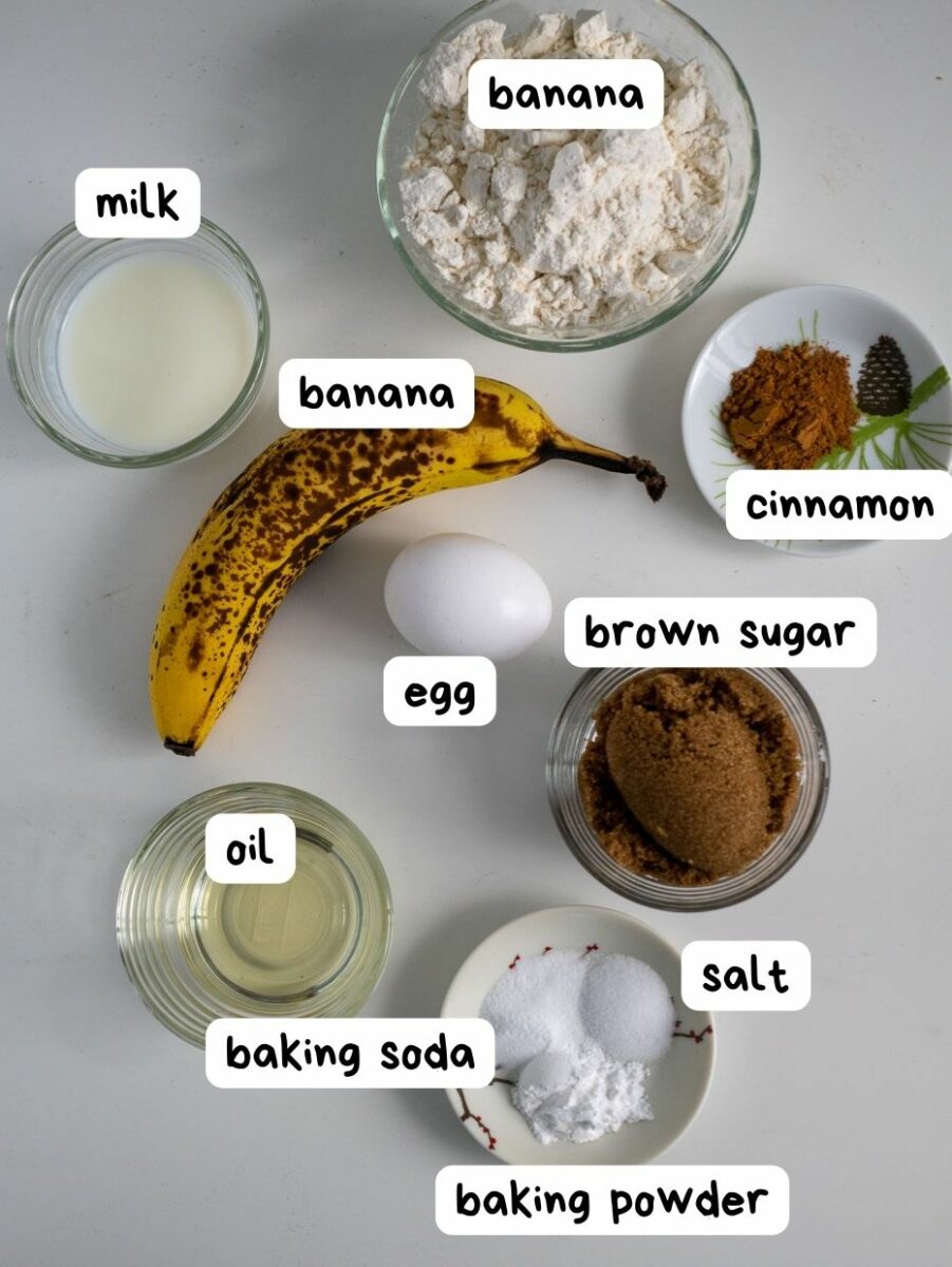 labeled ingredient photo for air fryer banana bread.