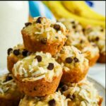 pinterest image for banana coconut muffins.