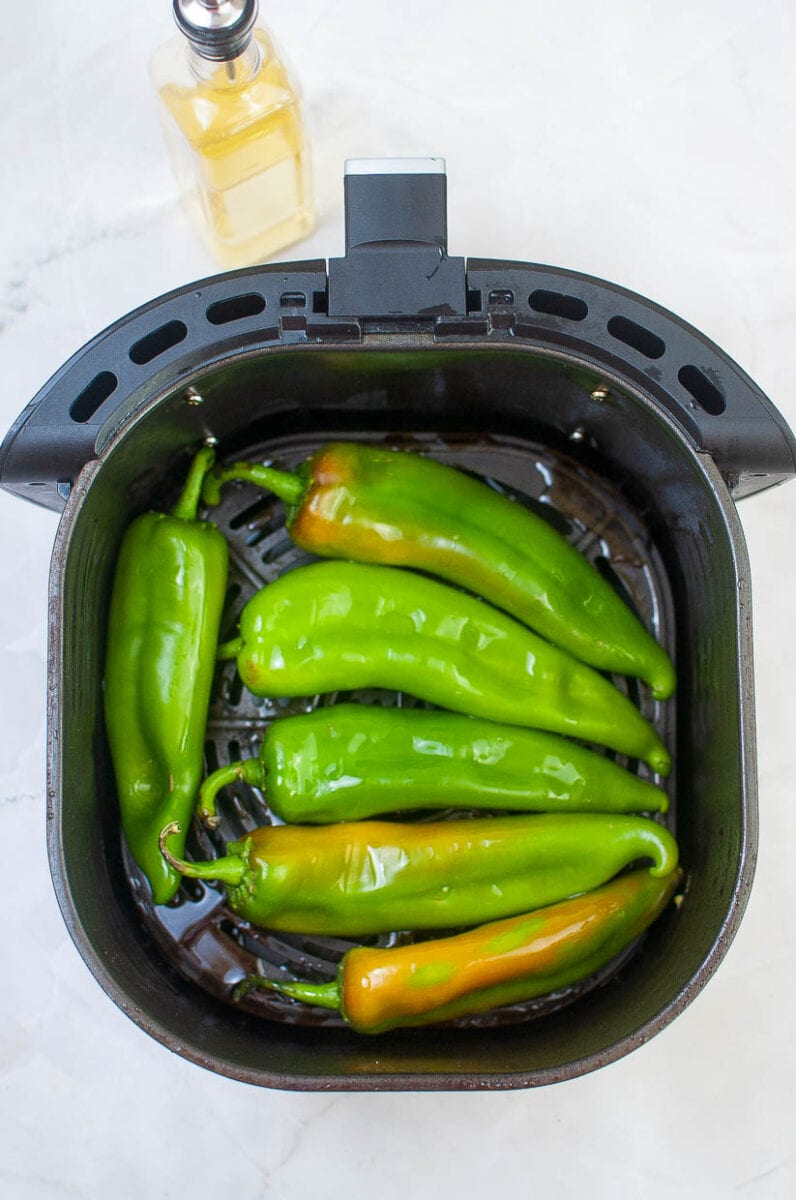 chiles in air fryer for roasting.