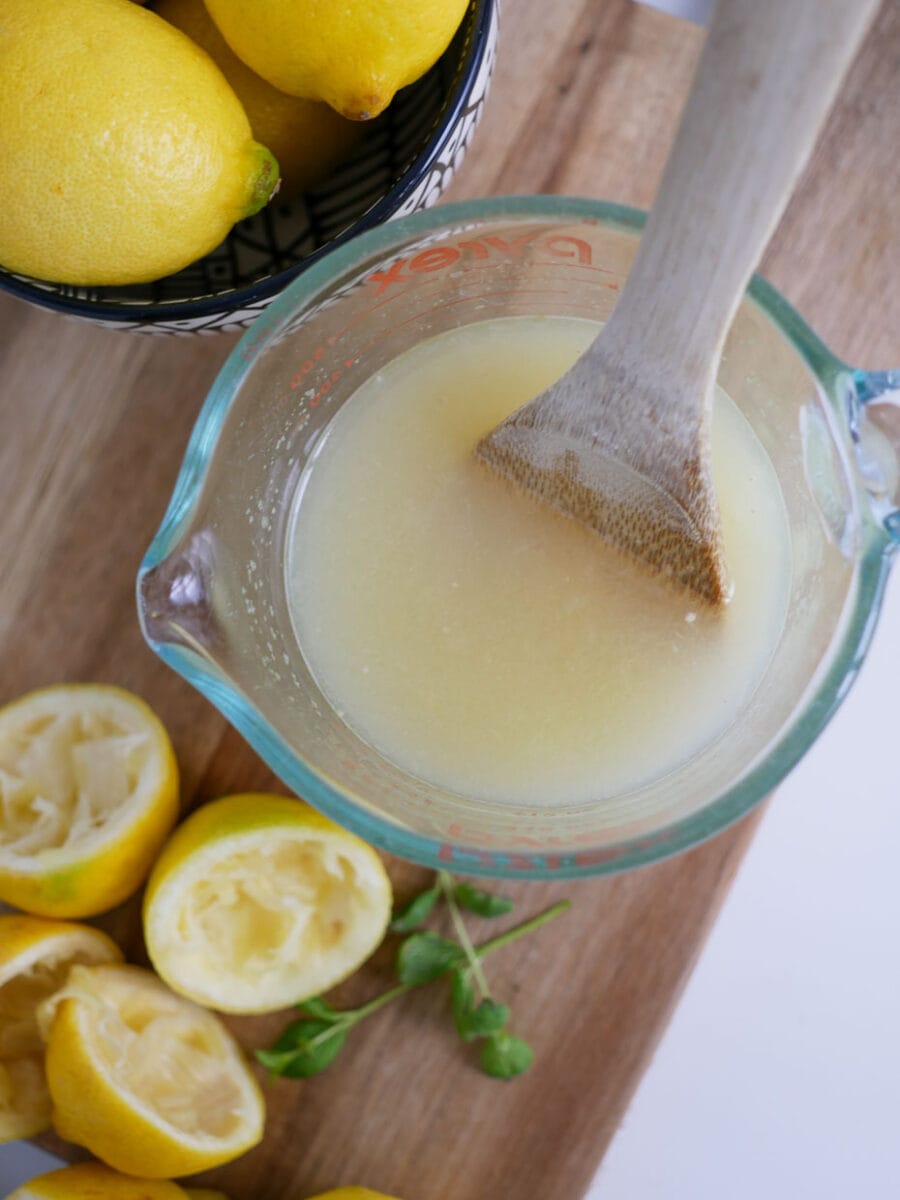 Lemon juice and sugar mixture.