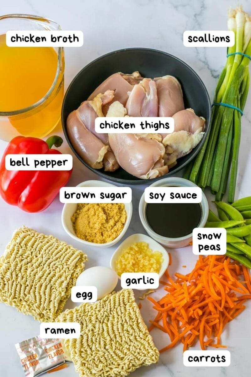 Labeled ingredient photo for crock pot ramen.
