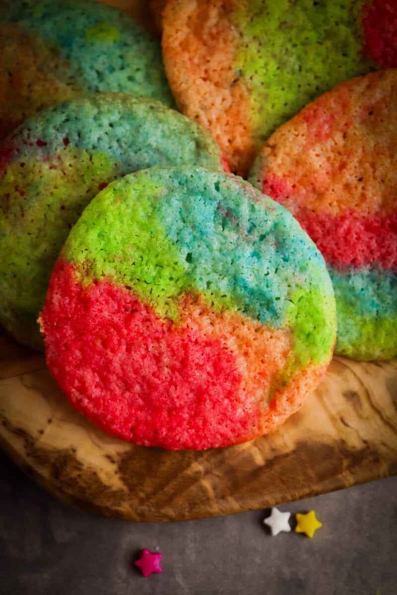 Colorful tie dye Jello cookies.
