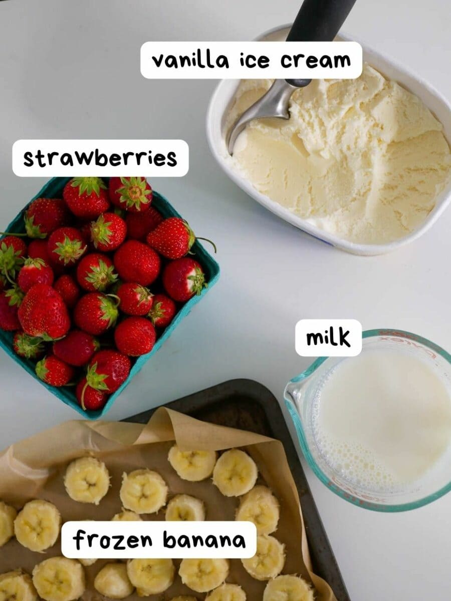 labeled ingredient photo strawberry shake.