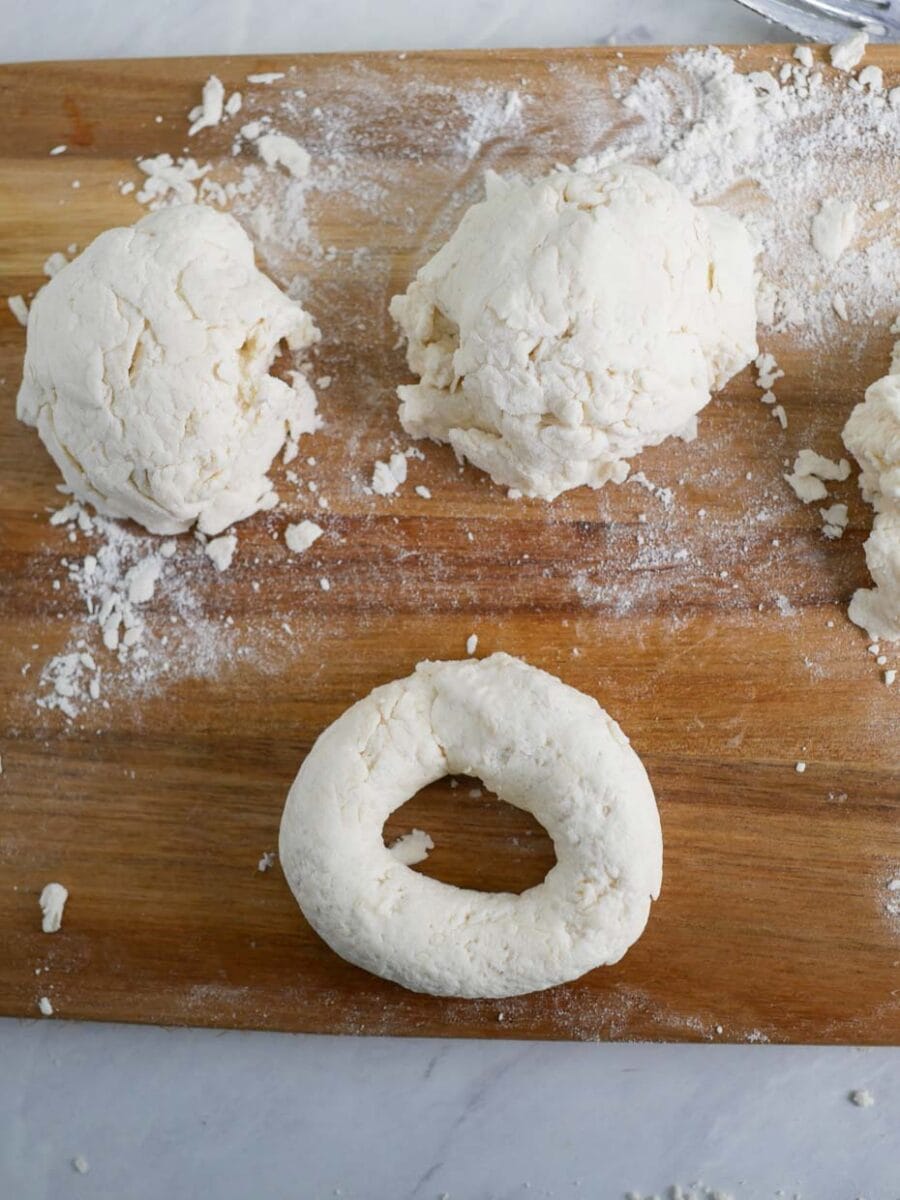 Making the bagels.
