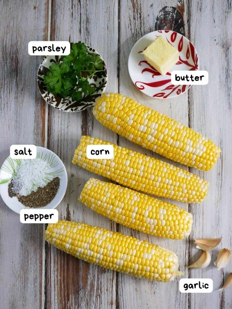 Labeled ingredient photo for garlic parmesan corn.