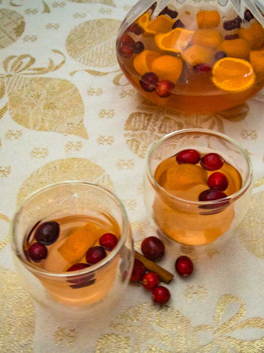 Refreshing Cranberry sangria with sugared cranberries.