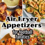 Pinteret collage for air fryer football appetizers.