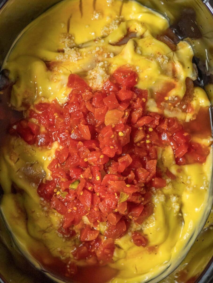 A bowl of tomato sauce and cheese in an instant pot.