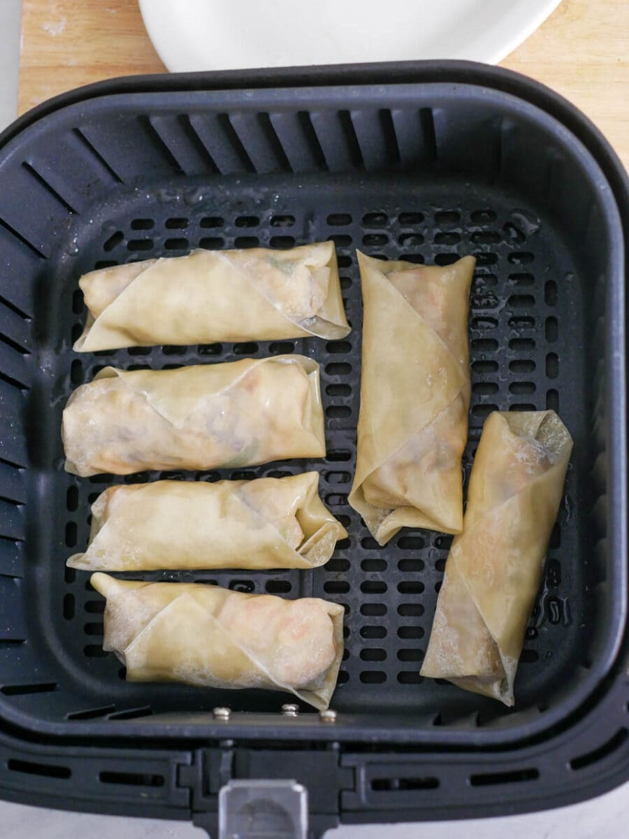 Eggs rolls before air frying.