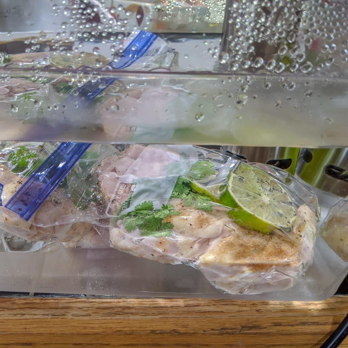 chicken in the sous vide water bath