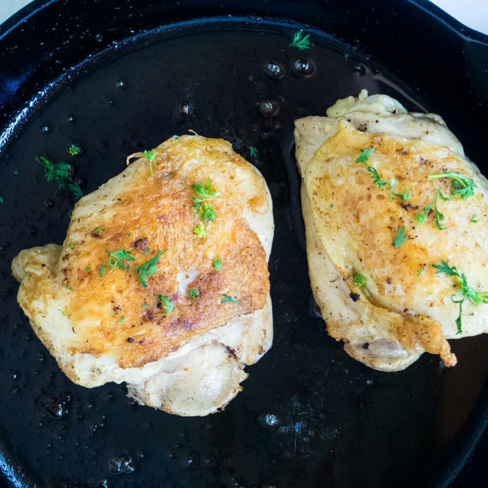 searing sous vide chicken thighs in cast iron skillet