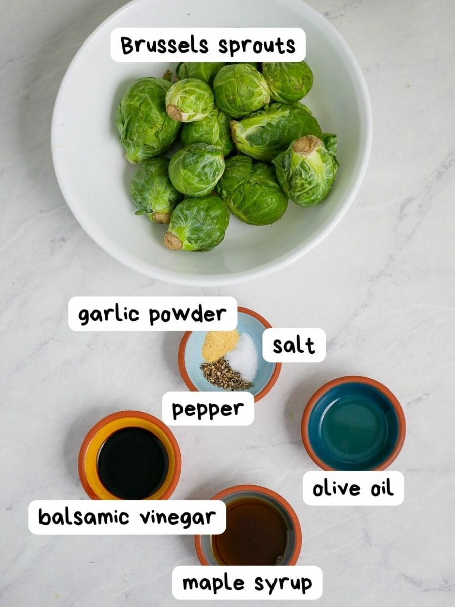 Ingredients for brussels sprouts in a bowl.