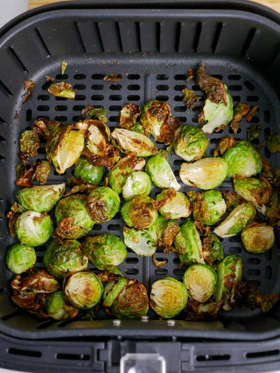 Roasted brussels sprouts in an air fryer.