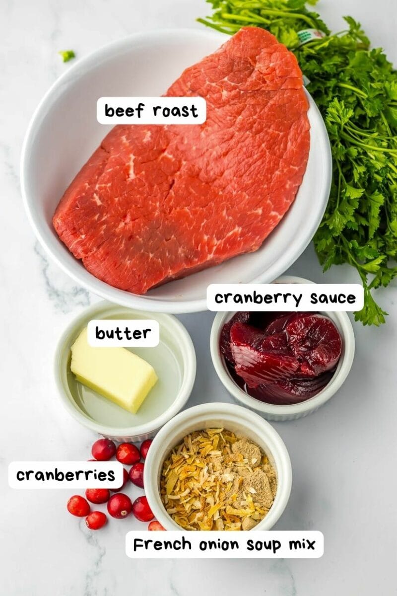 The ingredients for a roast beef and cranberry risotto.