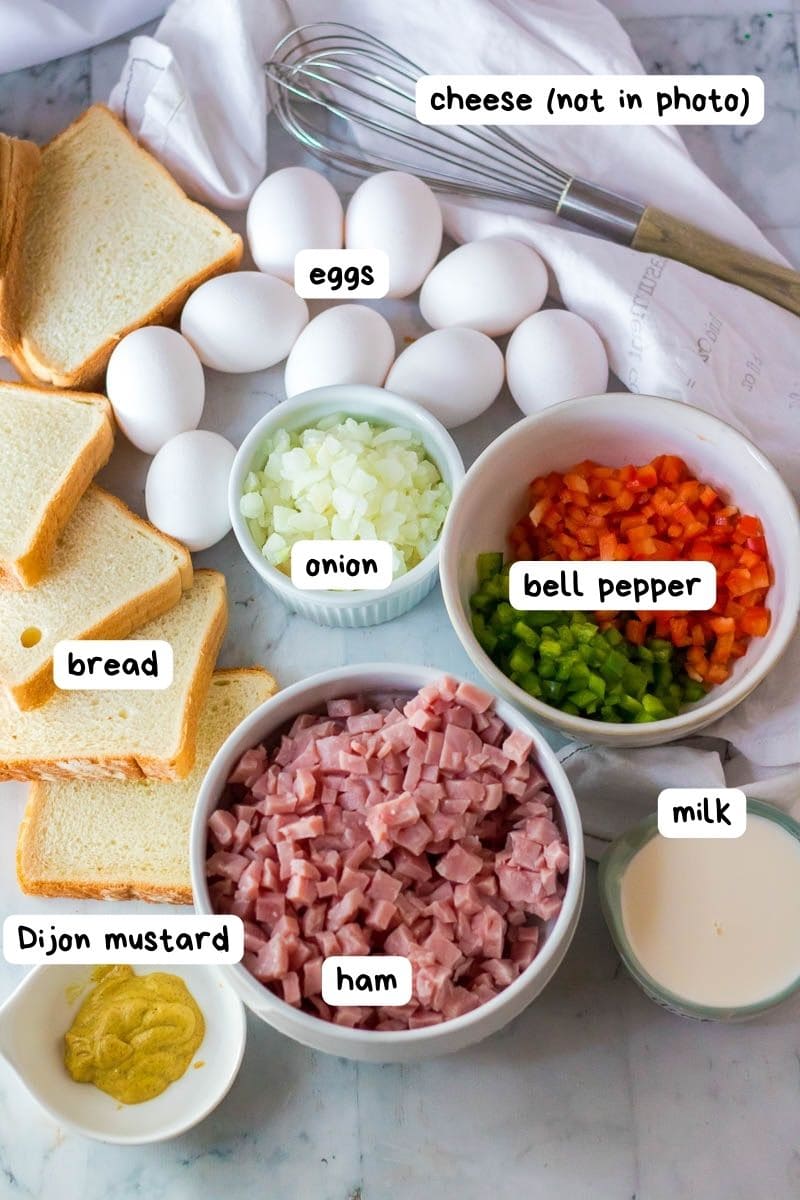 A bowl of ingredients for a Christmas breakfast sandwich.