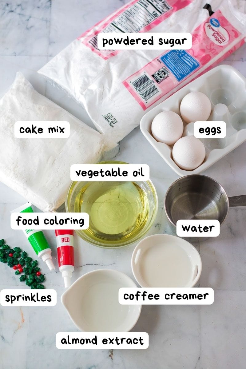 A list of ingredients for a Christmas bundt cake.