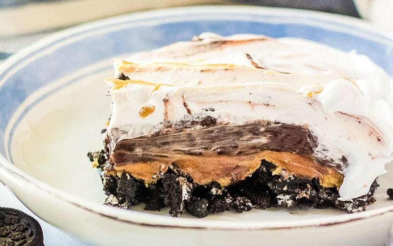 side view of piece of chocolate lasagna