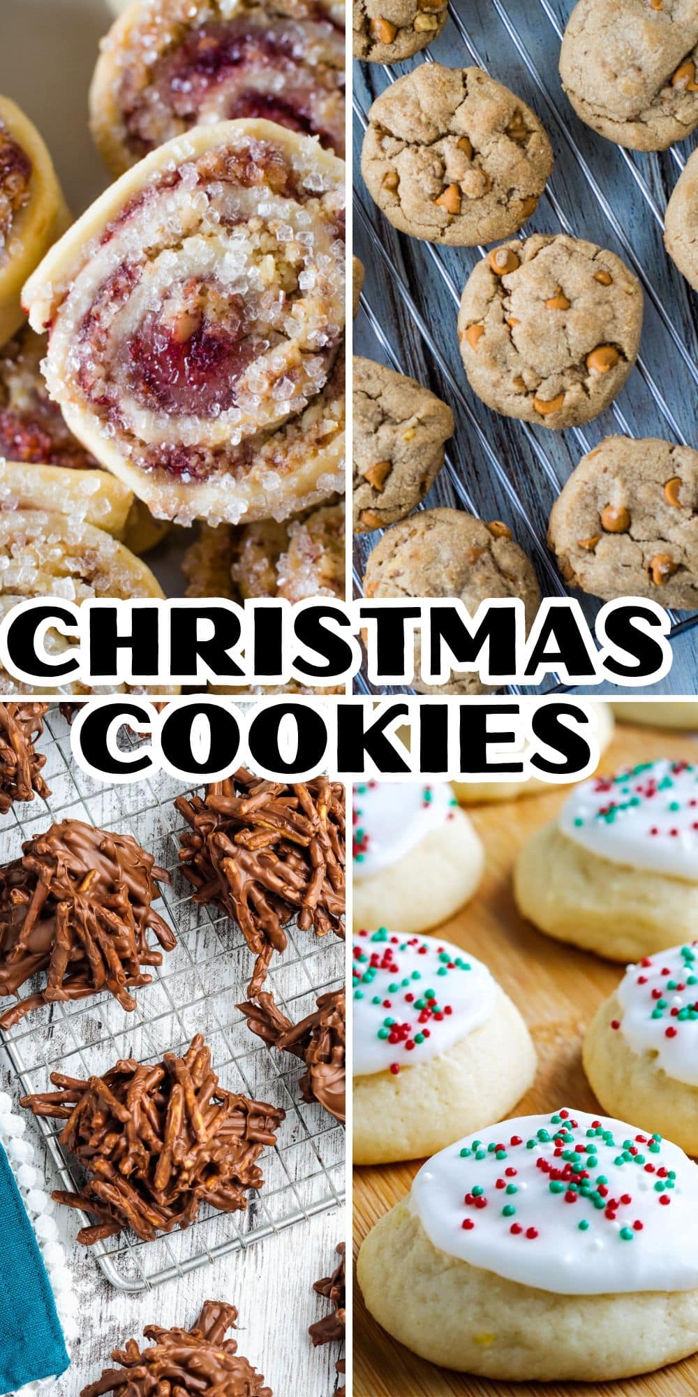 A festive assortment of mouthwatering Christmas cookies, artfully arranged in a delightful collage.