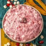 Cranberry dip in a bowl with marshmallows.
