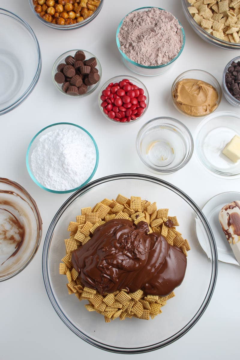 The ingredients for a chocolate granola dessert.