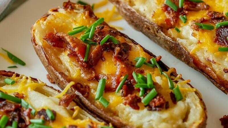plate of air fryer twice baked potatoes