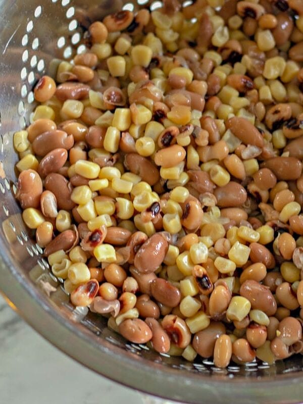 draining the beans and corn for Texas caviar