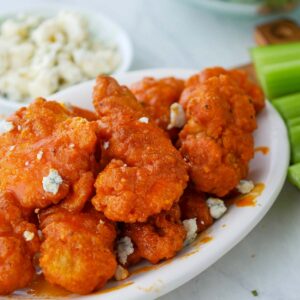 Buffalo tenders with blue cheese and celery.