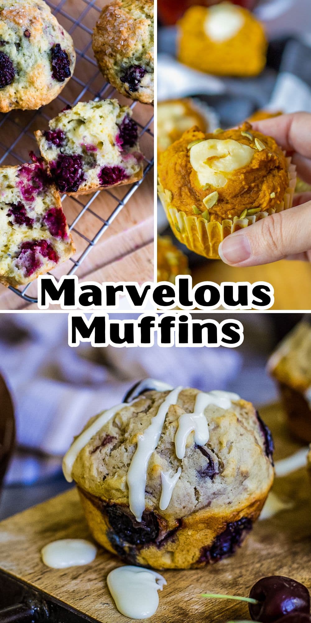 A collage of muffins with the words marvellous muffins.