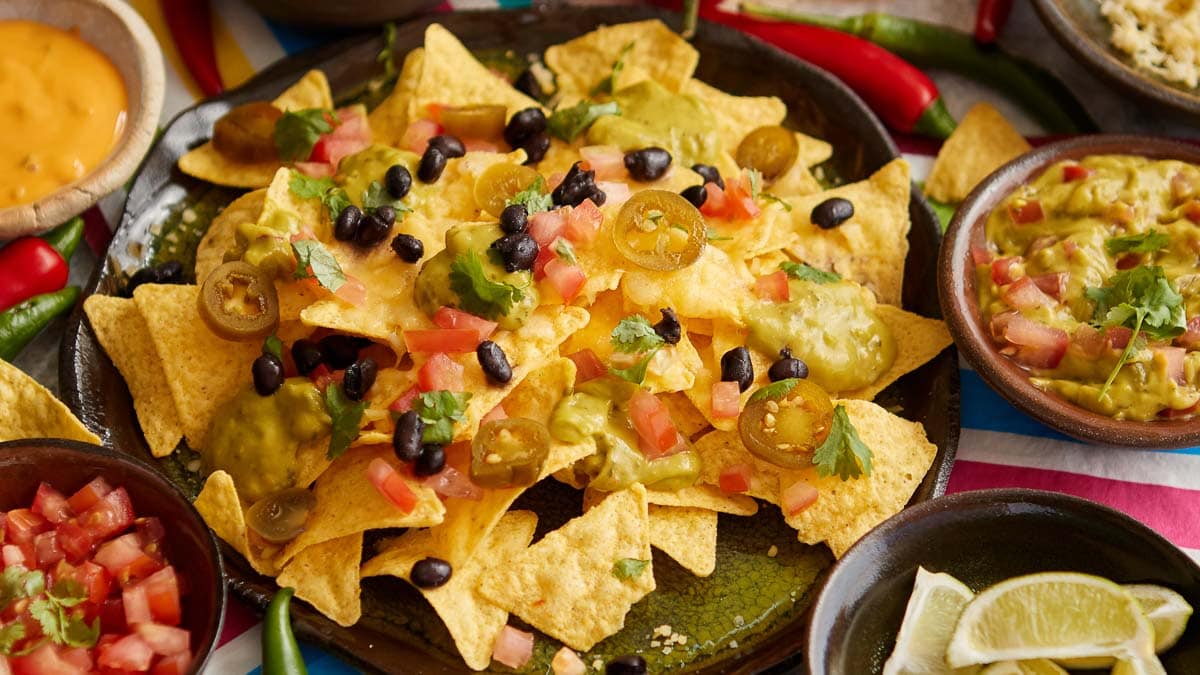 Mexican nachos on a colorful table.
