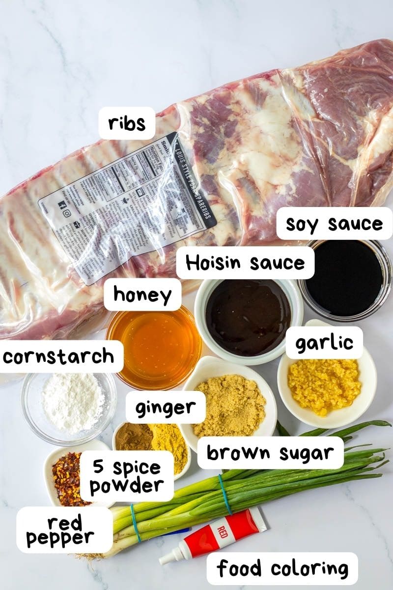 A list of ingredients for a Asian ribs.