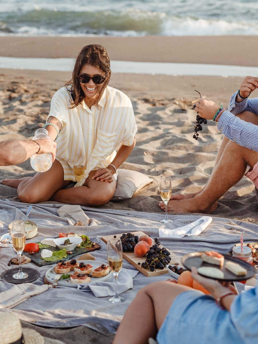 Aesthetic Picnic: A group of people having a picnic on the beach.