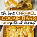 The best caramel cookie bars easy potluck dessert.