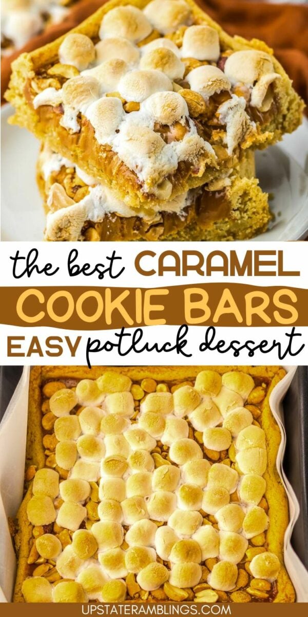 The best caramel cookie bars easy potluck dessert.