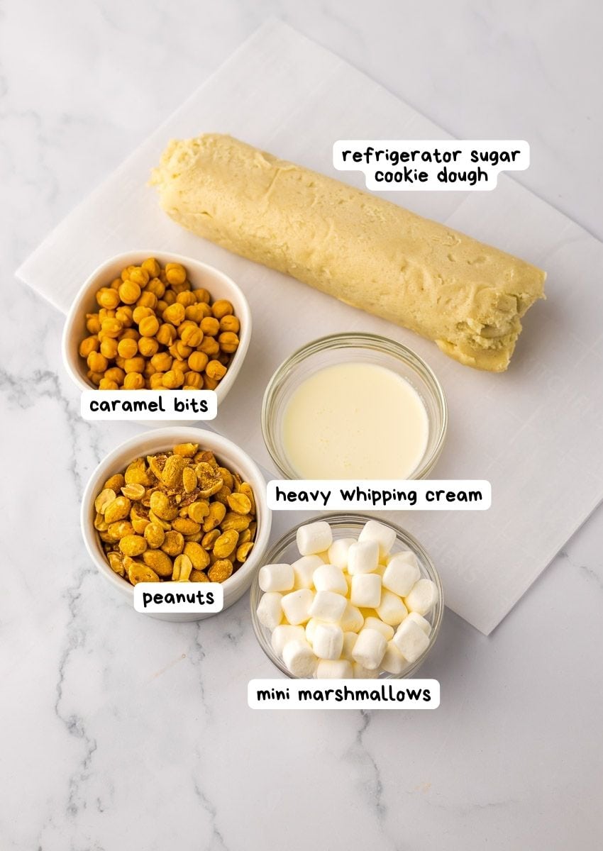 Ingredients for a caramel cookie bars