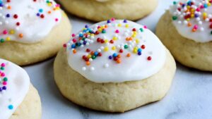 closeup of ricotta cookies with colorful sprinkles