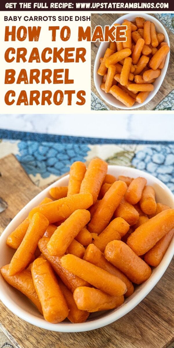 A white bowl filled with glazed baby carrots sits on a table, showcasing delicious Cracker Barrel carrots as the perfect side dish.